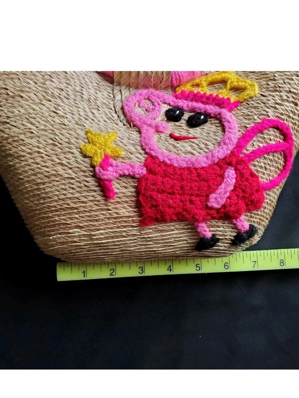 Fabulous Straw Purse With Homemade Crochet Peppa Pig Fairy Design Cute & Unique!